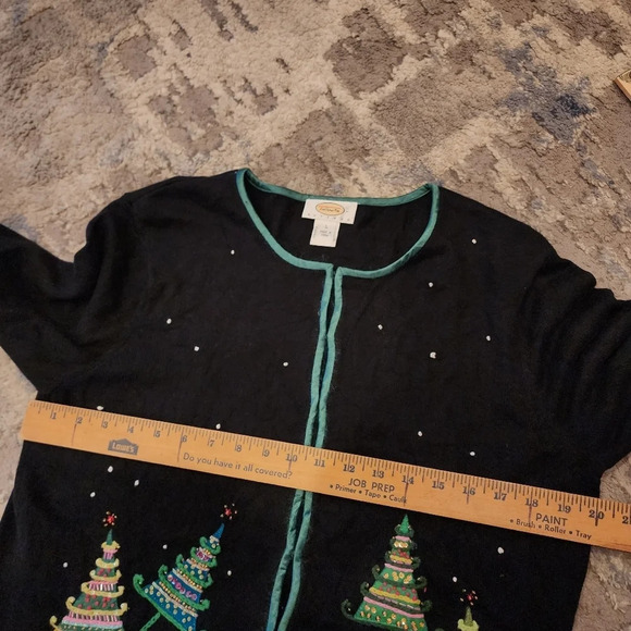 Talbots Christmas Tree Embellished Embroidered Knit Sweater Cardigan Size LP VTG - Picture 16 of 16